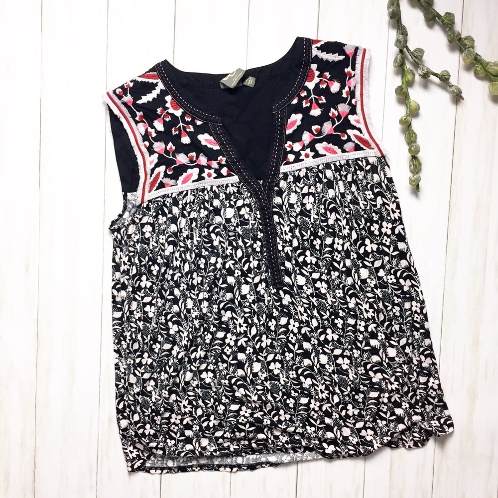 Anthro One September Fringed Floral Tank Top - M